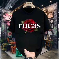 Kaos RUCAS Unisex Rose Printed Cotton Short Sleeve Casual Tee Everyday Wear Trendy Streetwear