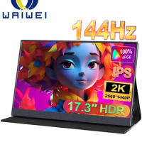 WAIWEI 17.3" 2K 2560*1440P 144Hz Gaming Portable Monitor For PC Cell Phone Laptop Xbox Switch PS4 PS5 Display Screen HDMI USB C