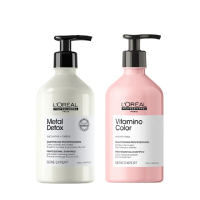 【L’OREAL 巴黎萊雅PRO】絲漾博吸金洗髮精500ml+飽和護色洗髮精500ml(柔順/抗毛躁/染髮必備/護髮/持久)