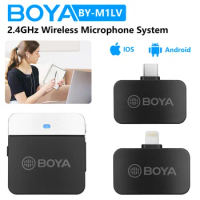 BOYA BY-M1LV 2.4GHz Condenser Wireless Lavalier Lapel Microphone for PC iPhone Android Huawei Xiaomi Streaming Youtube Recording