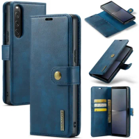 Luxury 2 in 1 Detachable Retro Wallet Case for SONY Xperia 5 V 10V 1V Magnetic Closure Folio Flip Leather Case Phone Book