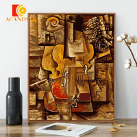 ชุดเพ้นท์ตามตัวเลข ACANDYL, Pablo Picasso, ไวโอลินและองุ่น, 60x75cm, ภาพวาดดิจิตอล DIY, ศิลปะบนผืนผ้