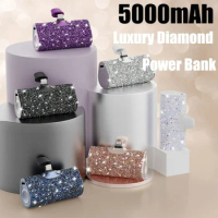 Mini 5000mAh Shiny Diamond Portable Phone Charger Ins Fashion Gift Girly Mini Smart Powerbank Bling Womens Porket Power Bank