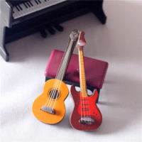 Figurines 1:12 Dollhouse Miniature Mini Classic Guitar Model Toy Instrument for Home Decoration Kids Wood Craft Xmas Gifts