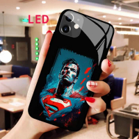 Superman Luminous Tempered Glass phone case For Apple iphone 13 14 Pro Max Puls Popular Fashion All Inclusive Backlight cover