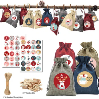 2023 24Days Christmas Advent Calendar Bags Advent Calendar Gift Bags DIY Set with Paper Sticker Noel New Year Christmas Decor