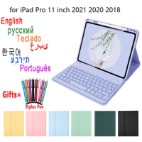 Stand Cover Case Wireless Keyboard for iPad Pro 11 inch 2021 2020 2018 Russian Spanish Arabic Keyboard w/ Pencil Slot