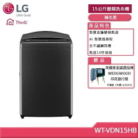 LG樂金 15公斤 AI DD 蒸氣直驅變頻直立洗衣機(極光黑)WT-VDN15HB(獨家送好禮)