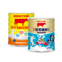 【RED COW紅牛】特級即溶全脂奶粉2.1kg+葡萄糖胺奶粉1.5kg粉900g