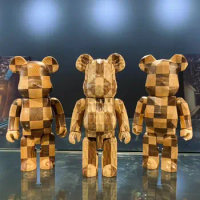 Bearbrick 400% Checkerboard Grid Series BE@RBRICK 28cm Karimoku Fragment Carved Wooden Longitudinal Chess Natural Solid Wood
