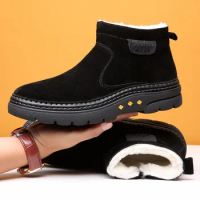 Winter Casual Sneakers Men Boots Suede Warm Snow Boots Work Casual Shoes High Top Non-slip Ankle Boot Big Size 48 Trainer Botas