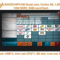 14 inch touch cloud pos screen (Android 4.4 Kitkat, 1920*1080, Rockchip3188 Quad core, 1GB DDR3, 8GB nand, RJ45, USB*3,mini usb)