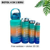 Botol Minum 2 Liter + 1000Ml + 600Ml + 300Ml Botol Minum Viral 1 Set Plastik Sedotan Silicone Bottle