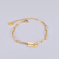 Amaiyllis 18K Gold Lucky Charms Chain Bracelet Gold Square Link Chain Bracelet Bangles For Women Good Lucky Jewellry Gift