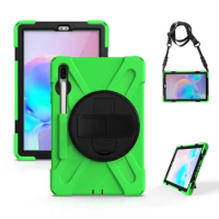 PC Protective Case For Samsung Tab S6 T860 T865(2019),360 Rotation Hand Shoulder Strap 3 Layer Protective Case with Pen Slot