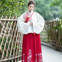 秋冬中國風傳統刺繡改良漢服女琵琶袖雙層面料明制襖裙馬面裙套裝1入