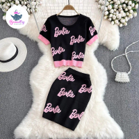 R44 Set Setengah Rok Barbie Pink Setelan Remaja