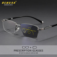 BLMUSA Multifocal Reading Glasses Men High Quality Half-Frame Photochromic Glasses Anti Blue Ray Progressive Customized Glasses