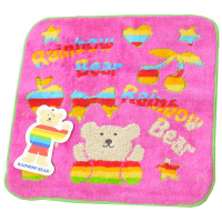 RAINBOW BEAR 日本製可愛小熊LOGO小方巾(繽紛櫻桃蘋果彩虹熊/粉桃紅)
