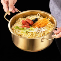 Stainless Steel Korean Style Household Instant Noodle Golden Soup Pot Gas Induction Cooker Instant Ramen Hot Pot Kitchen Supplie