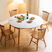 【Taoshop 淘家舖】W - 實木岩板折疊餐桌家用橡木小戶型飯桌可變圓桌YB100181300(岩板餐桌1.3米 不含椅)