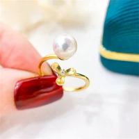 DIY Pearl Ring Accessories S925 Sterling Silver Ring Empty Holder K Gold Edition Ring Gold Silver Holder Fit 6-8mm Round Flat