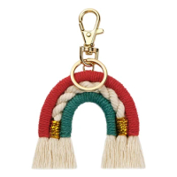 Macrame Rainbow Keychain, Handwoven Keyring, Boho Colourful Rainbow Key Pendant For Car Key Handbag Backpacks Purse