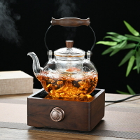 免運 茶壺 茶具 玻璃壺 圍爐煮茶燒水壺高硼硅玻璃蒸煮一體內膽泡茶壺新款透明玻璃提梁壺