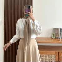 Novie  Baju  Blouse  Cringkle Atasan Wanita Lengan Panjang Katun Polos,Blouse Wanita Kekinian Airflo