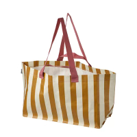 SÄCKKÄRRA 購物袋, 灰白/黃棕色/條紋, 18x45x28 公分/22 公升