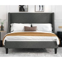 Wood Slat Support Luxury Bedroom Set Furniture Home Modern Deluxe Wingback Full Bed Frame King Size Mattress Foundation Bedframe