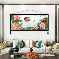 新中式橫版水鄉水墨畫客廳沙發背景墻裝飾畫餐廳掛畫茶室壁毯掛毯