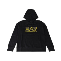 【EMPORIO ARMANI】EMPORIO ARMANI EA7黃字LOGO字母純棉連帽T恤(男款/黑)