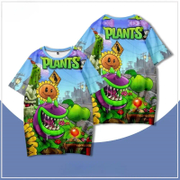 Children's summer short-sleeved clothing featuring the Plants vs. Zombies game. Large-sized children
