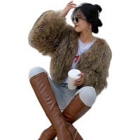 Faux Raccoon Fur Coat for Women Winter Warm Long Sleeves Cardigan Design Short Women Fur Coat