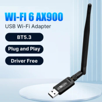 2 in 1 WiFi 6 BT5.3 AX900 USB Network Adapter 2.4G/5GHz 900Mbps WiFi Card Drive Free USB Dongle for PC Laptop Win10/11