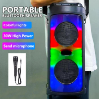 Wireless Portable Sound Column 30W Bluetooth Speaker High Power Stereo Subwoofer Bass Party Speaker with Microphone Home Karaoke