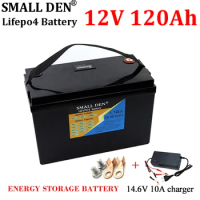 New 12V 120Ah Lifepo4 battery pack 1200W motor High Power For 12.8V E-Boat UPS Car starter Home Inverter Solar+14.6V 10A charger