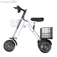 36V 450W Mini Portable 3 Wheel Electric Scooter With Camping Trailer Adult Folding Electric Tricycle With Removable Basket