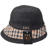 DAKS 品牌格紋造型復古牛仔仿舊色混羊毛遮陽帽(牛仔黑/駝色格)