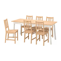 PINNTORP/PINNTORP 餐桌附6張餐椅, 淺棕色 染白色/淺棕色, 185 公分