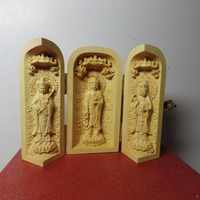 精品隨身三合一佛龕 黃楊木西方三聖(立)木雕佛像
