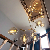 北歐樓梯長吊燈簡約創意大氣別墅客廳復式樓大吊燈旋轉分子燈具