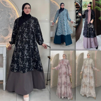 PROMO AYDEEN SET BY ARSY HIJAB SEGI EMPAT JUMBO DRESS MOTIF BUNGA CERUTTY BABYDOLL SET SCARF DRESS L