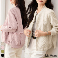 【MsMore】棒球服外套夾克短版立體高級感顯瘦長袖#119819(米白/黑/粉/綠)