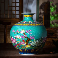 Jingdezhen ceramic vases enamel Caragana vase ornaments living room flower arrangement ancient Chinese pomegranate vase