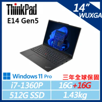 【ThinkPad】E14 Gen5 14吋商務(i7-1360P/16G+16G/512G/W11P/三年保)