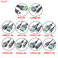 USB 2.0 Female Micro usb miniType-C Male 3-pin 5-pin Bolt Screw Connector with Shield Terminal Plug Adapter Cable Power Cord