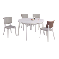 文創集 安洛4.3尺可伸縮岩板圓餐桌科技布餐椅組合(一桌四椅組合＋可拉合80.5-130cm伸縮使用)-130x80.5-130x77cm免組