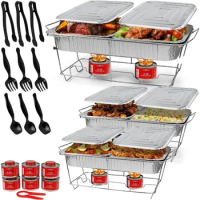 Alpha Living Full Size 33-Pcs Disposable Chaffing Buffet with-Covers, Utensils, 6Hr Fuel Cans – Premium Chafing Dish Set for Eve